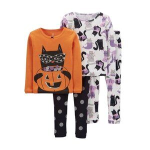 Girls Carter's 4-piece Halloween Pajama Set Cat Themed Size 12M